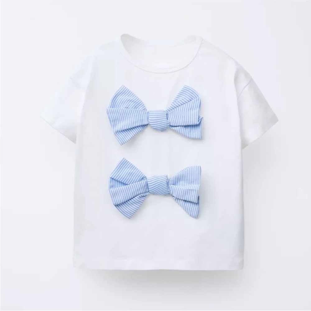 ZARA POPLIN BOW APPLIQUÉ T-SHIRT